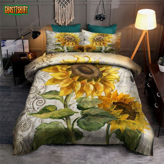 Sunflower Vintage Art Bed Sheets Duvet Cover Bedding Set