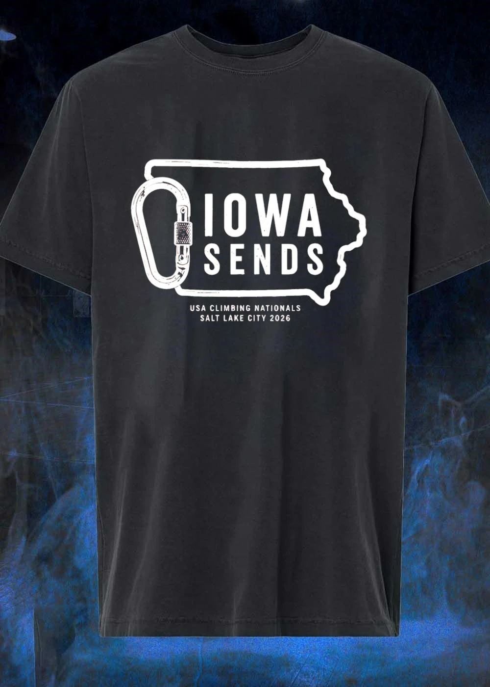 Iowa Sends USA Climbing Nationals 2026 Carabiner Iowa State Outline T-Shirt