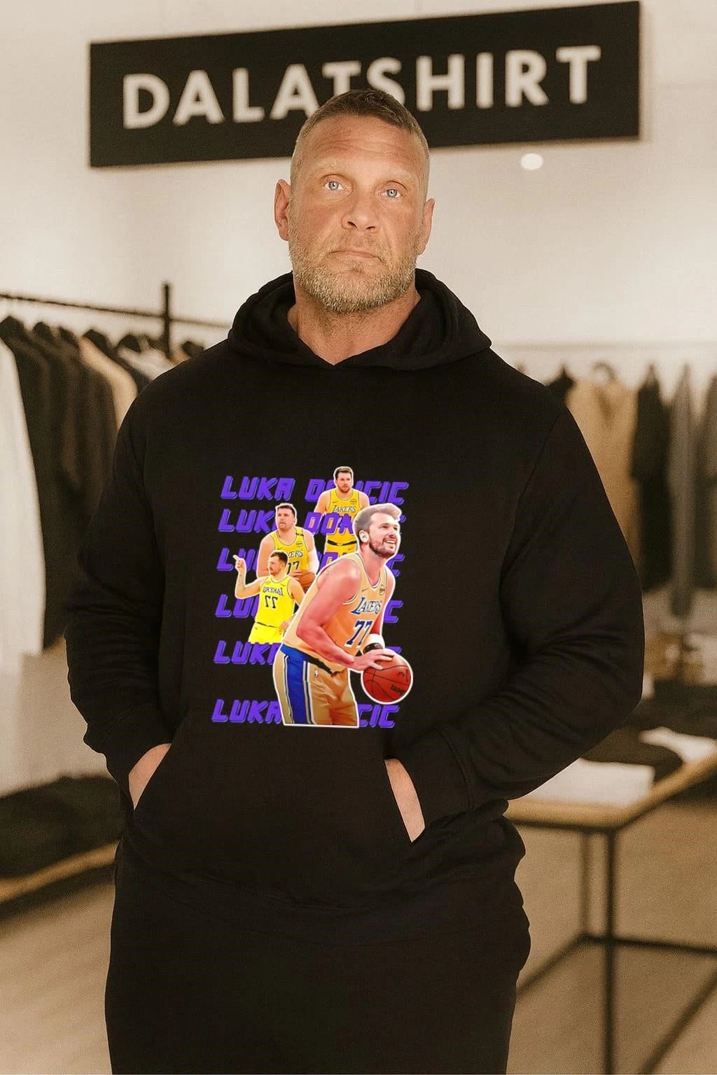 Luka Doncic Lakers 77 Action Shot Multiple Pose Purple shirt