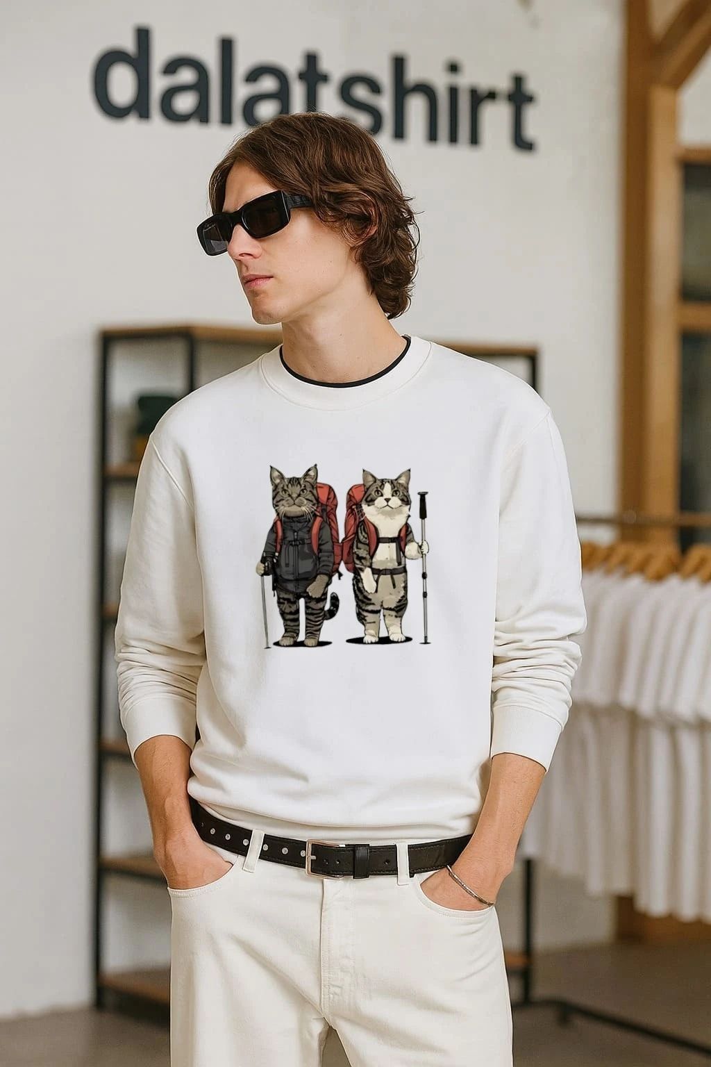 Hiking Cats Wearing Backpacks With Trekking Poles shirt