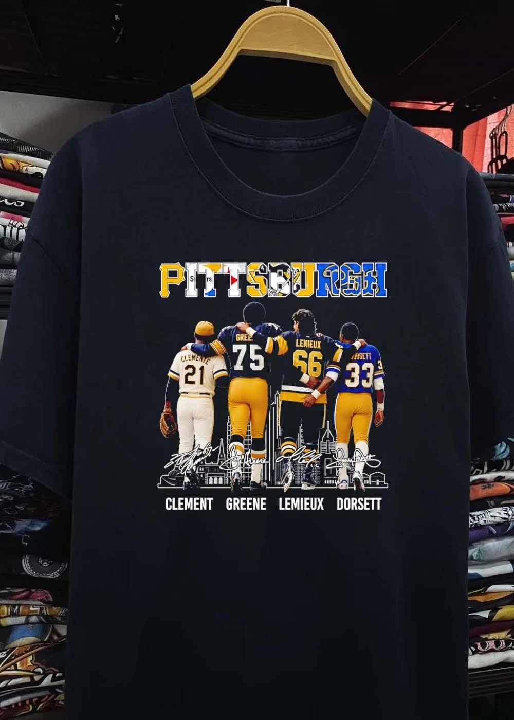 Pittsburgh Sports Legends Clemente Greene Lemieux Dorsett Steelers Pirates Penguins Panthers T-Shirt