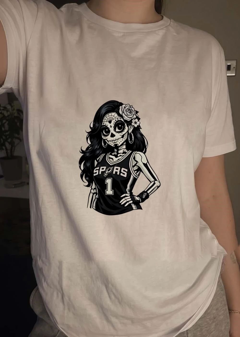 Spurs 1 Sugar Skull Skeleton Girl Basketball shirt