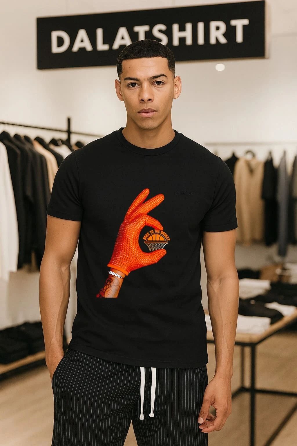 Back To The Basket Orange Rhinestone Glove Basketball shirt