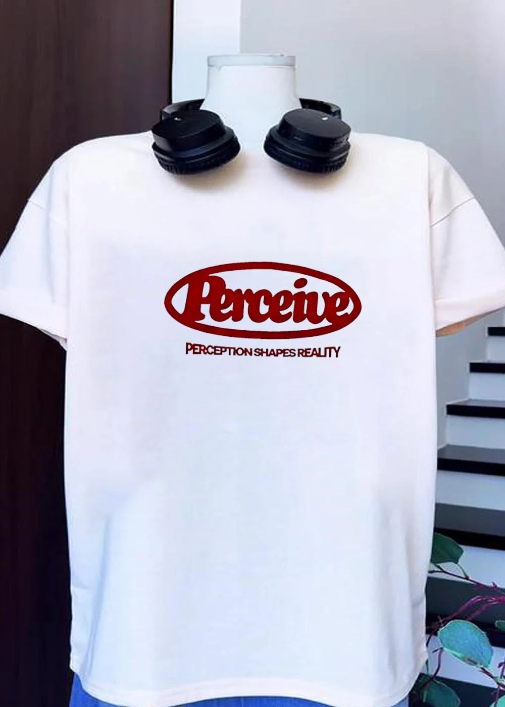 Perceive Red Oval Logo Perception Shapes Reality Slogan Shirt