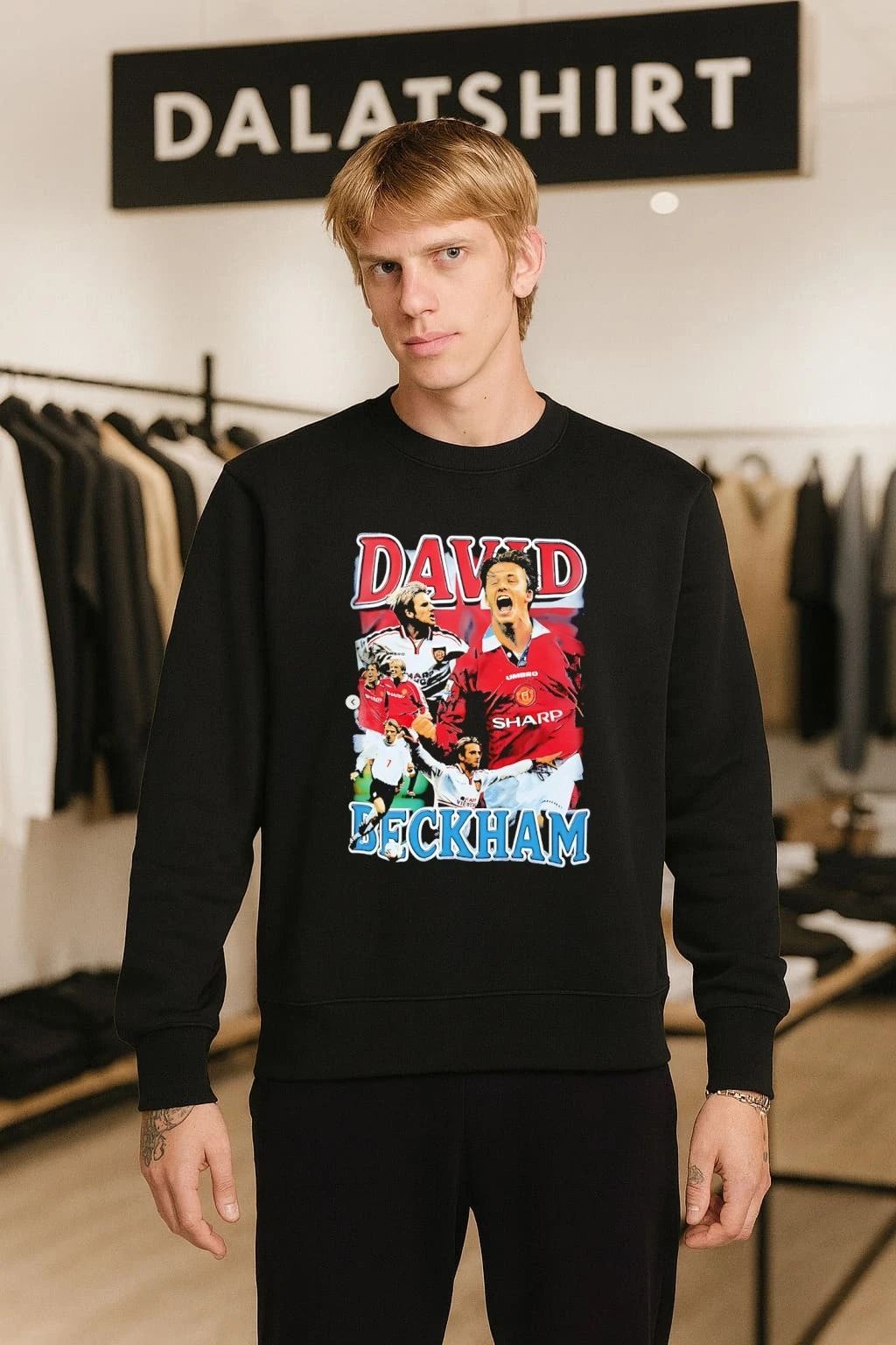 David Beckham Manchester United Sharp Red White Jersey Collage Bootleg shirt