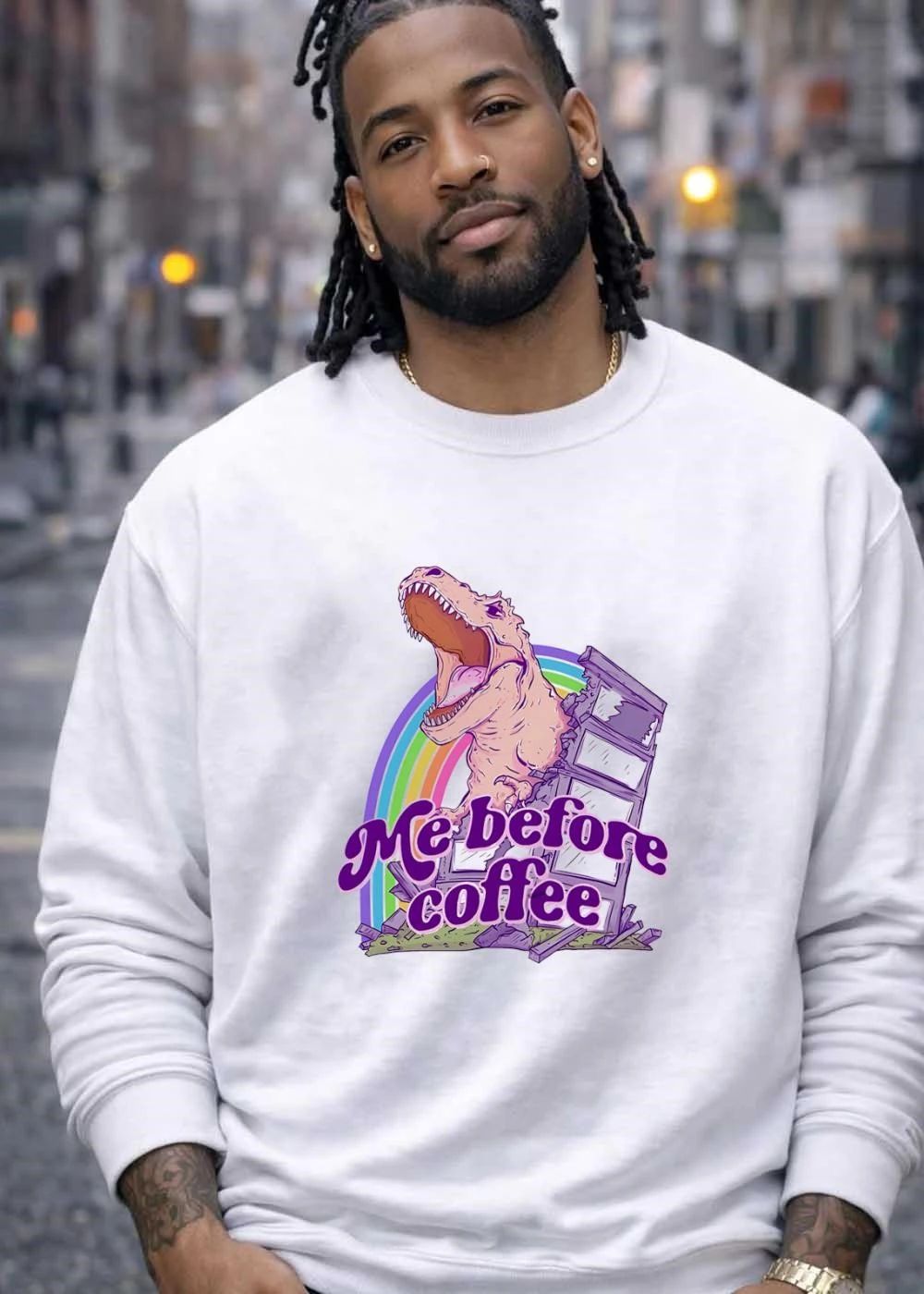 Me Before Coffee Roaring T-Rex T-Shirt