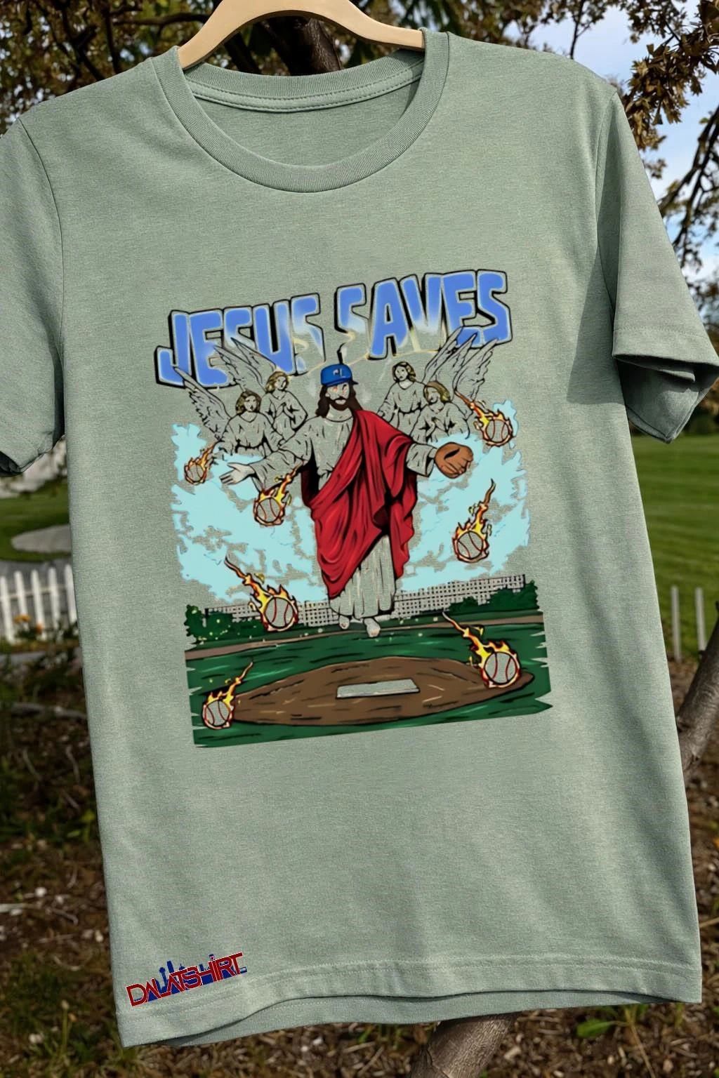 Jesus Saves Baseball Pitcher Angels Flaming Balls On Field shirt