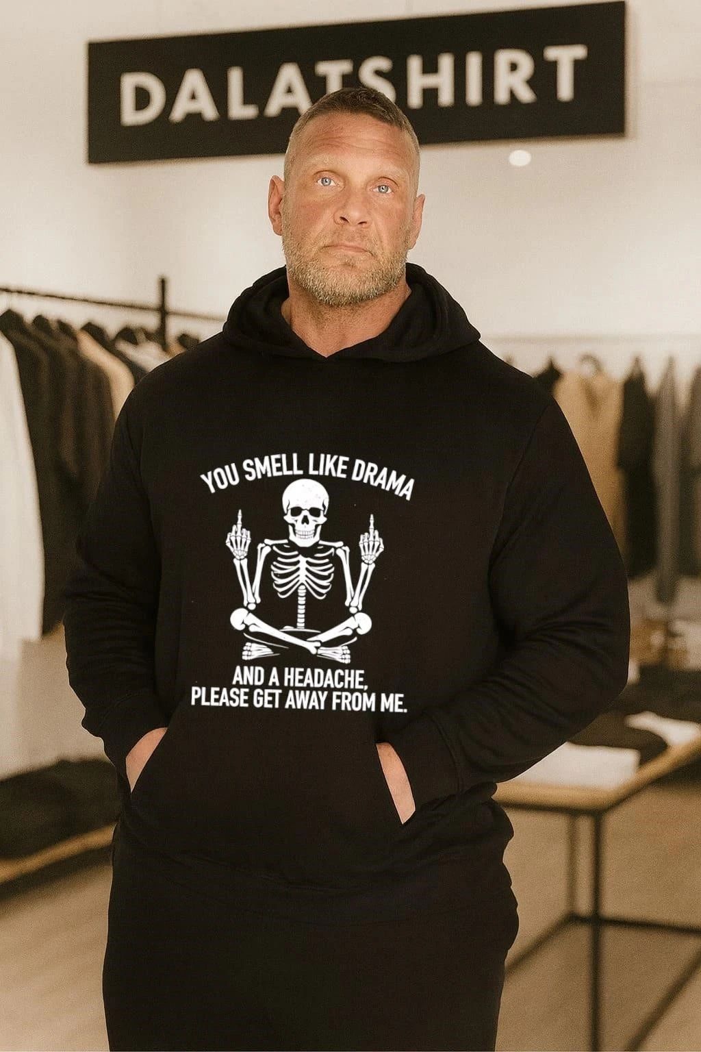 You Smell Like Drama Skeleton Meditating Middle Fingers shirt