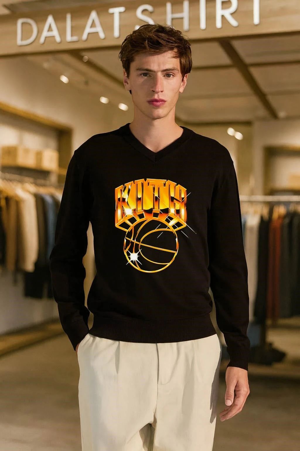 Kith Gold 3D Chrome Text Basketball Graphic shirt