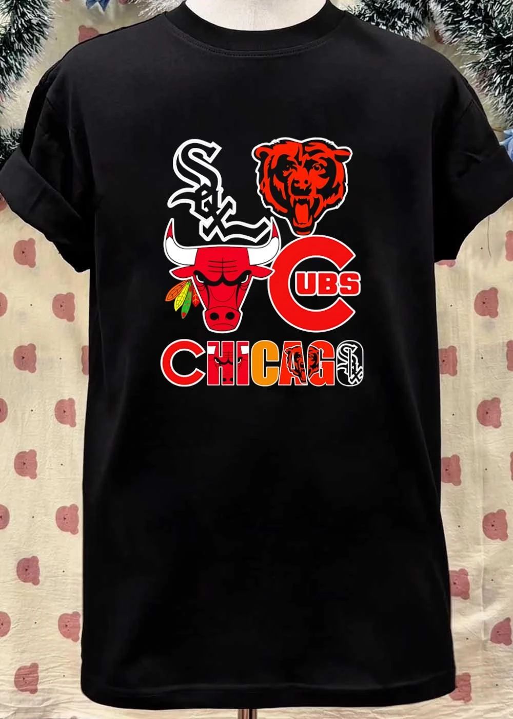 Chicago Sports Team Logos With City Wordmark T-Shirt