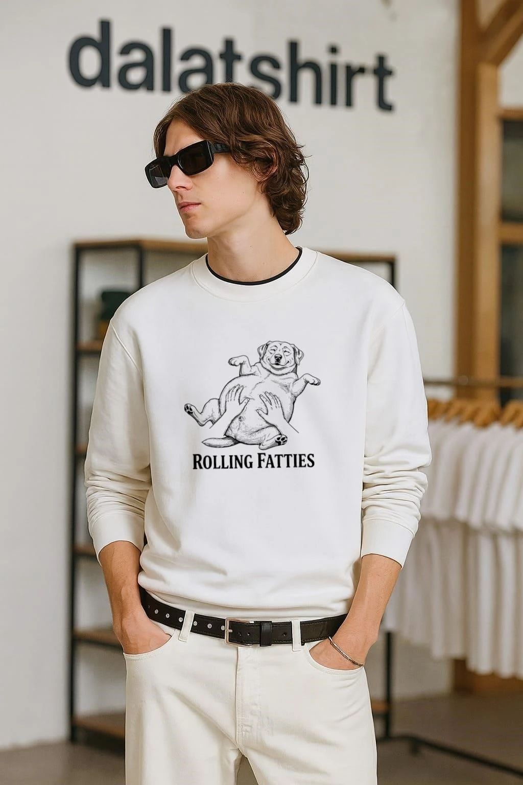 Rolling Fatties Happy Fat Dog Belly Rub Illustration shirt