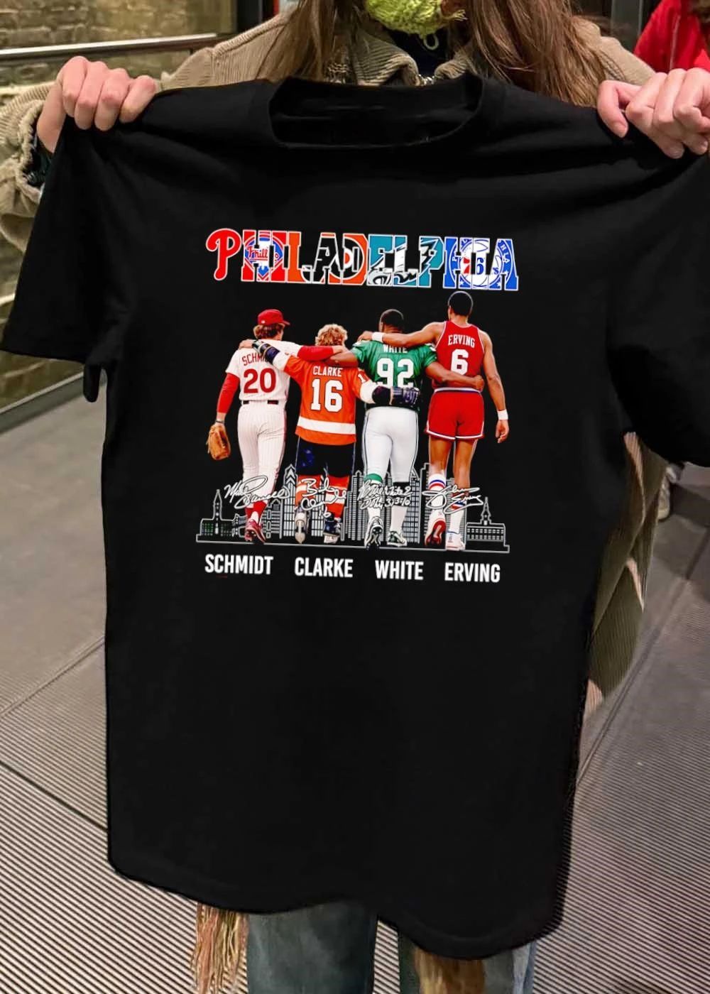 Philadelphia Team Logos Sports Legends Schmidt Clarke White Erving T-Shirt