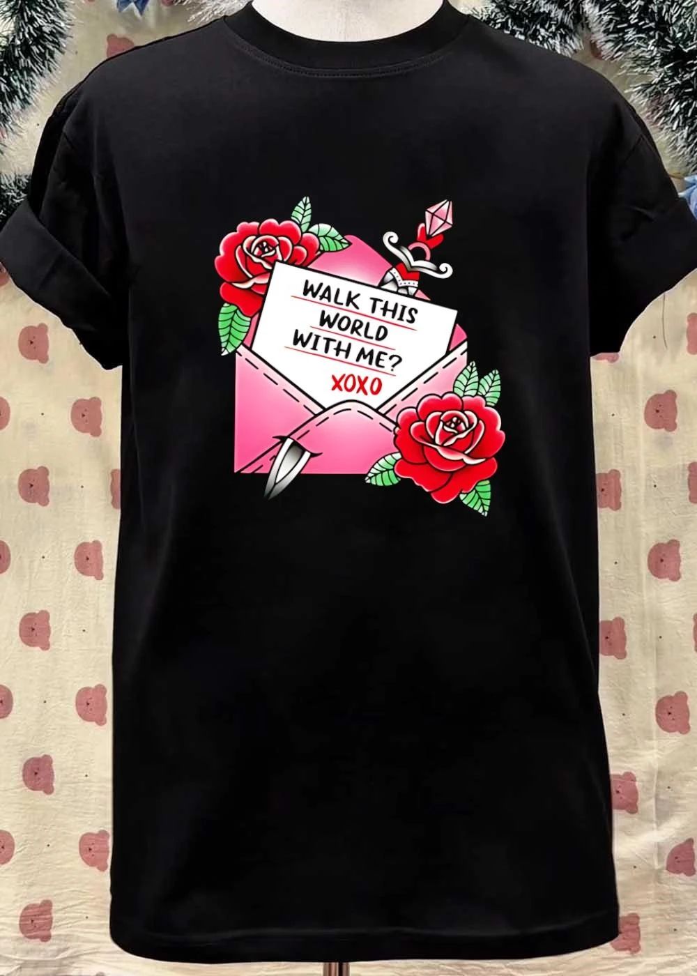 Walk This World With Me XOXO Tattoo Letter Envelope shirt