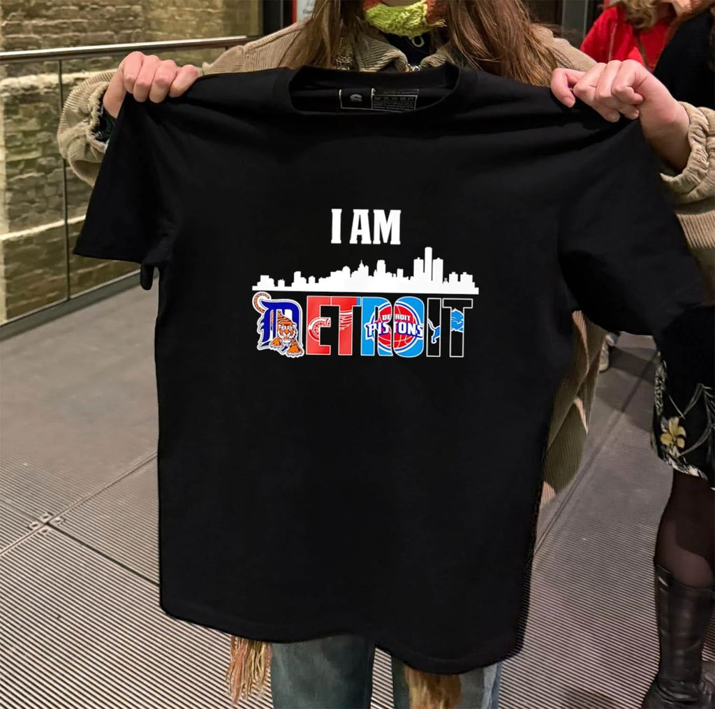 I Am Detroit City Skyline Tigers Red Wings Pistons Lions shirt