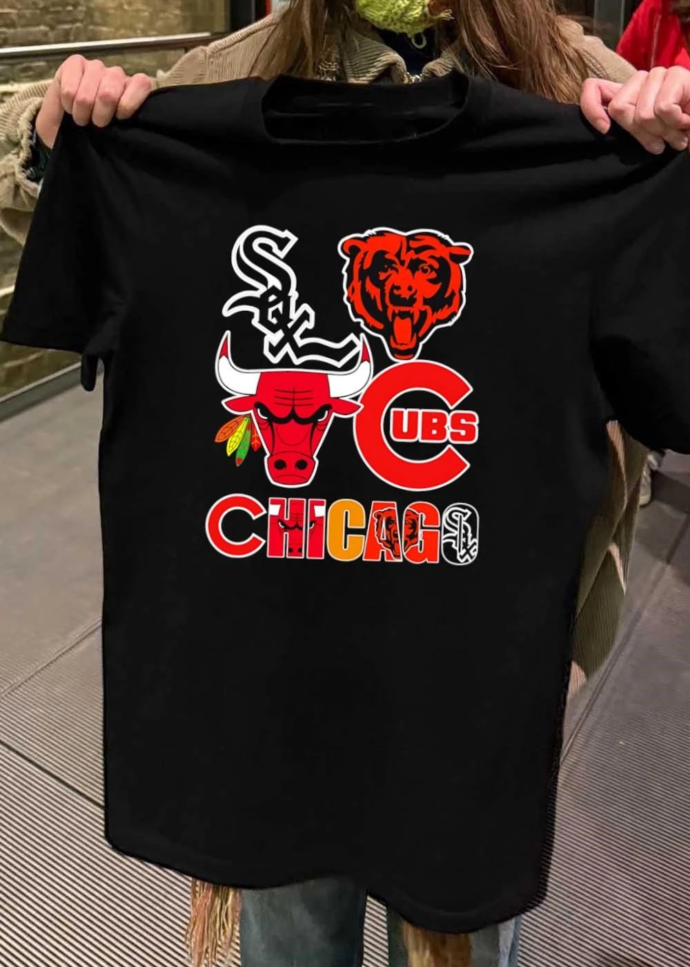 Chicago Sports Team Logos With City Wordmark T-Shirt