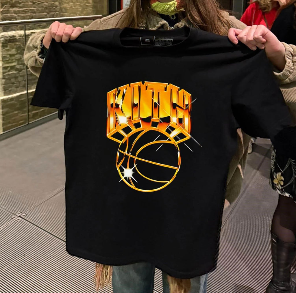 Kith Gold 3D Chrome Text Basketball Graphic shirt
