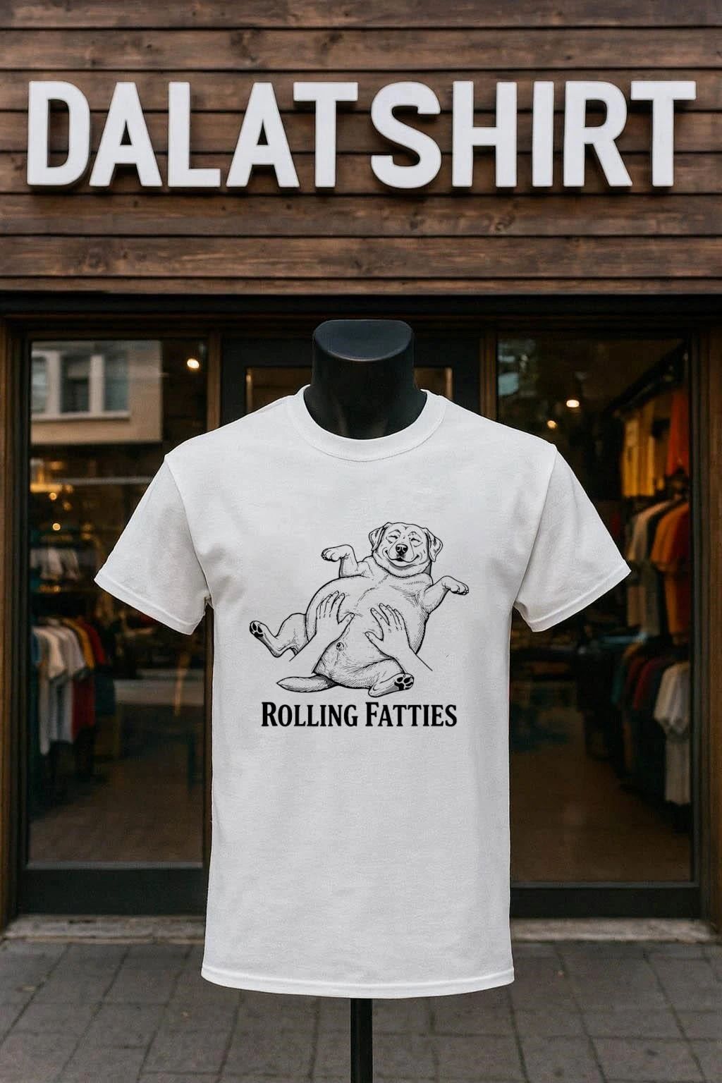 Rolling Fatties Happy Fat Dog Belly Rub Illustration shirt