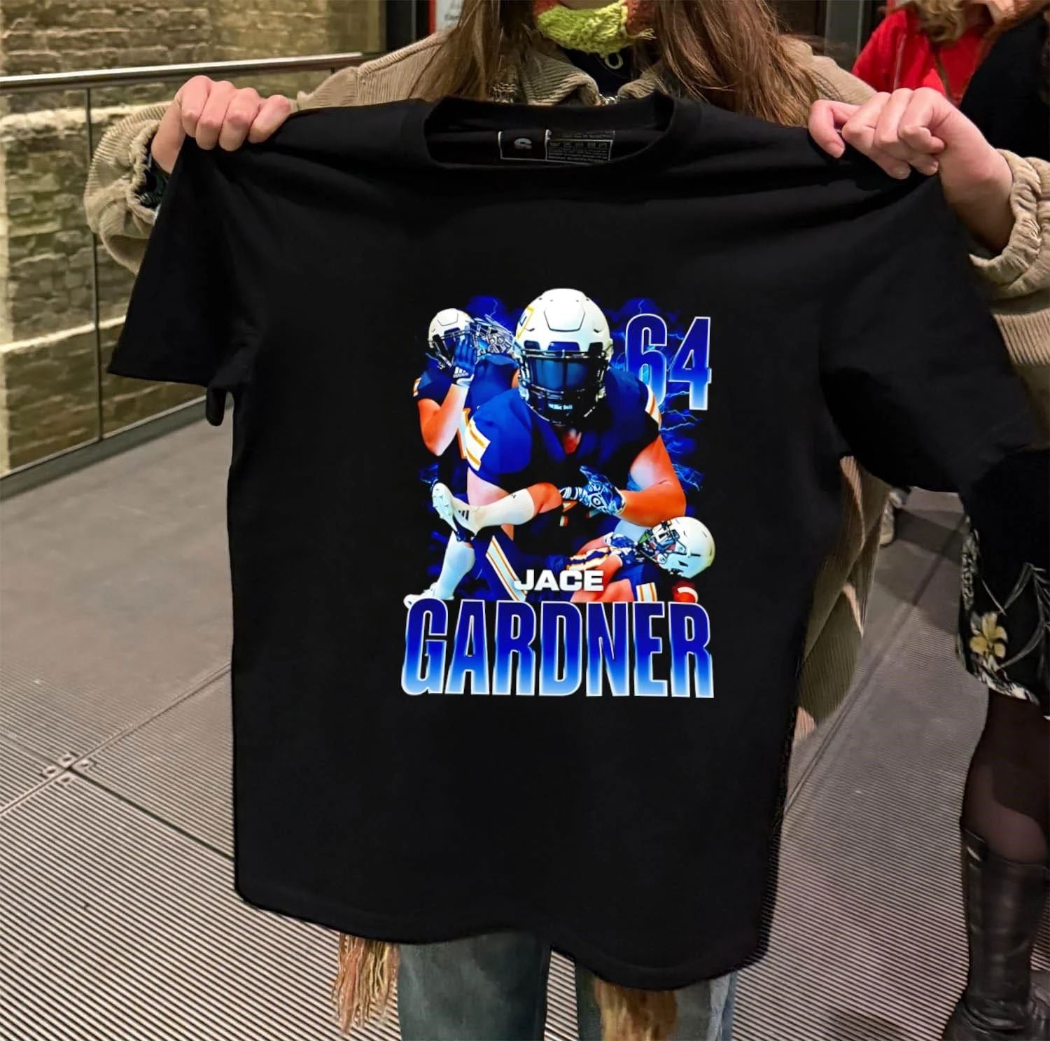 Jace Gardner 64 Football Player Lightning T-Shirt