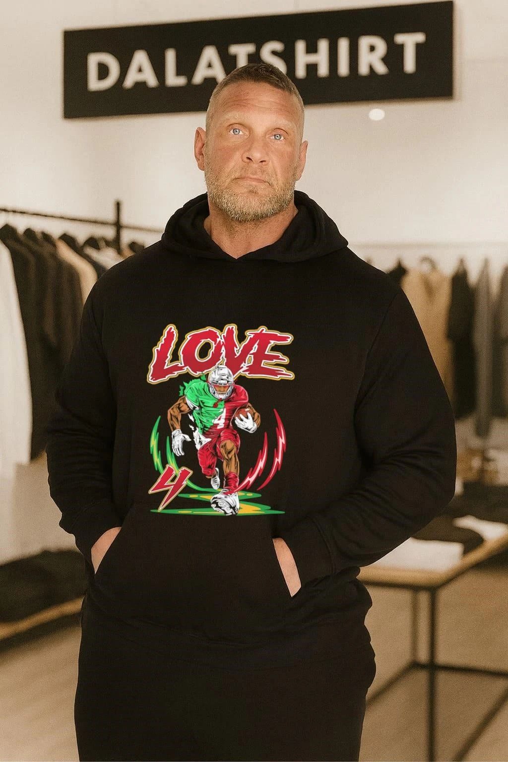 Love 4 Football Player Dynamic Action Sports Graphic shirt