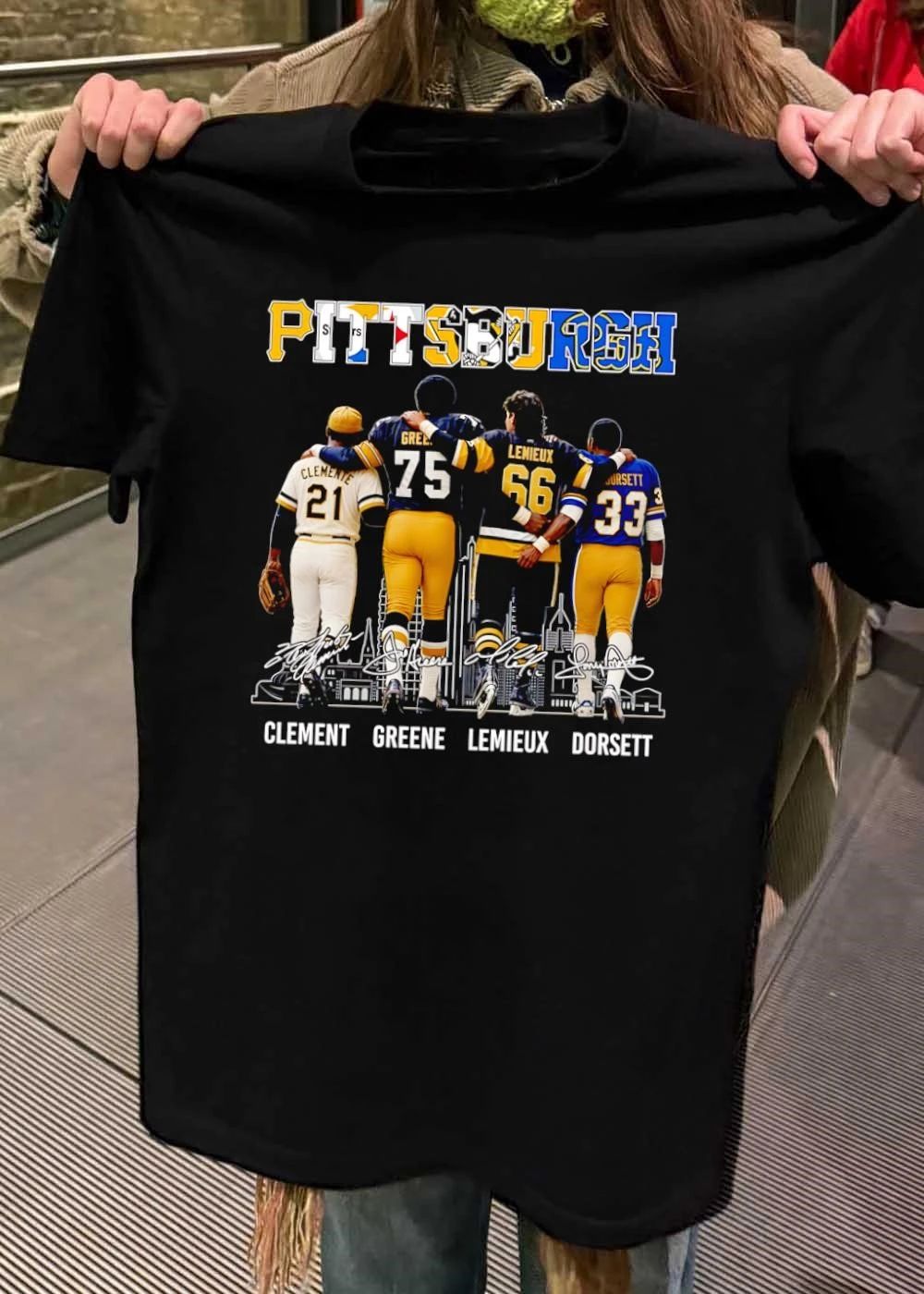 Pittsburgh Sports Legends Clemente Greene Lemieux Dorsett Steelers Pirates Penguins Panthers T-Shirt