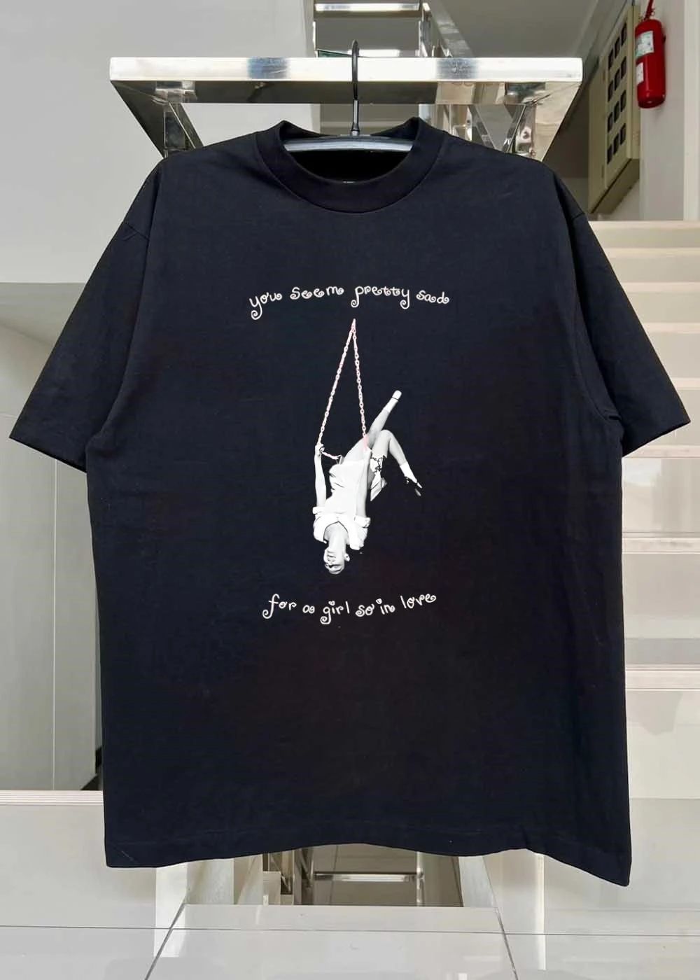 You Seem Pretty Sad for a Girl so in Love Pink Swing Upside Down Aesthetic Shirt