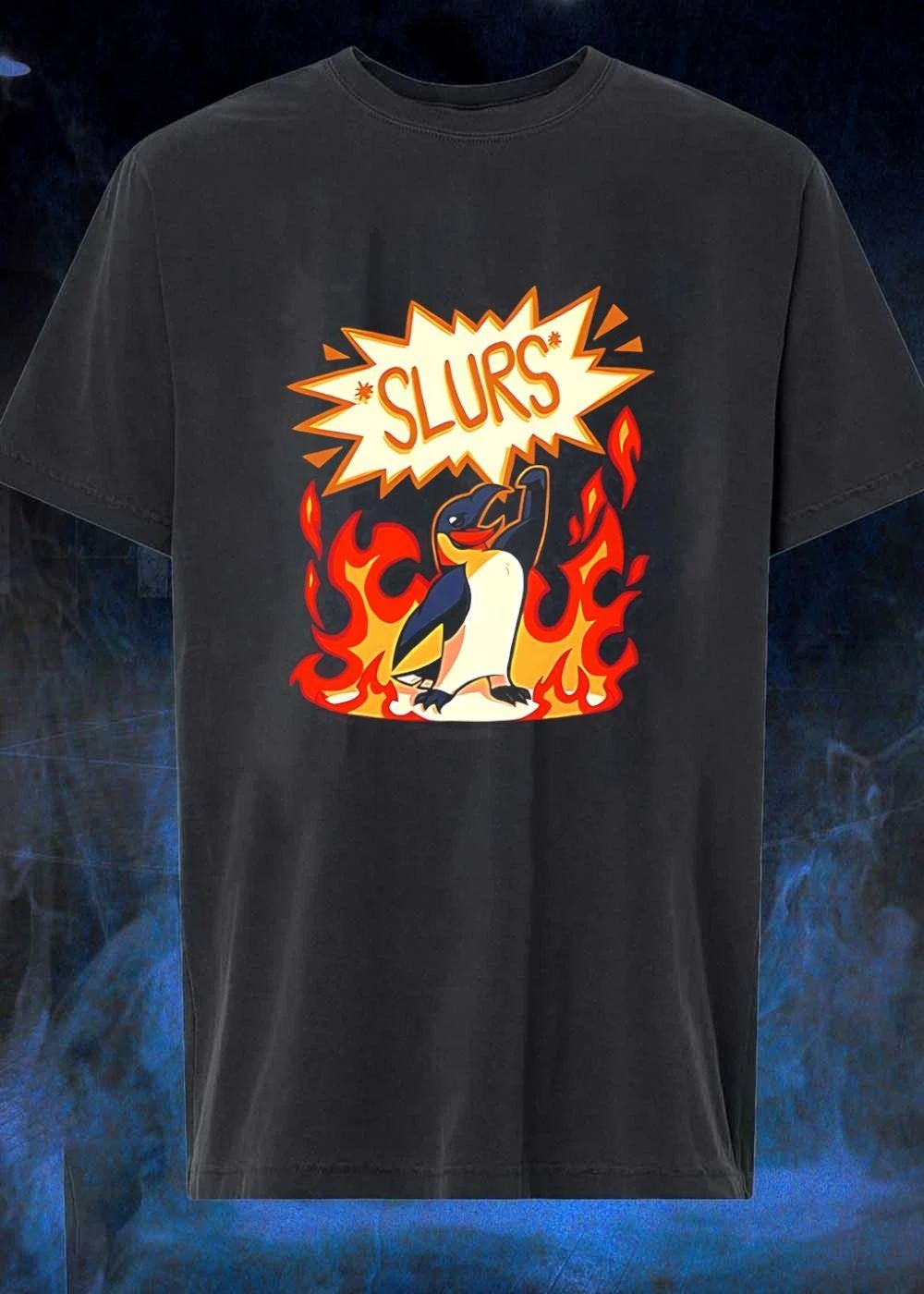 Slurs Angry Cartoon Penguin In Fire Comic Meme shirt