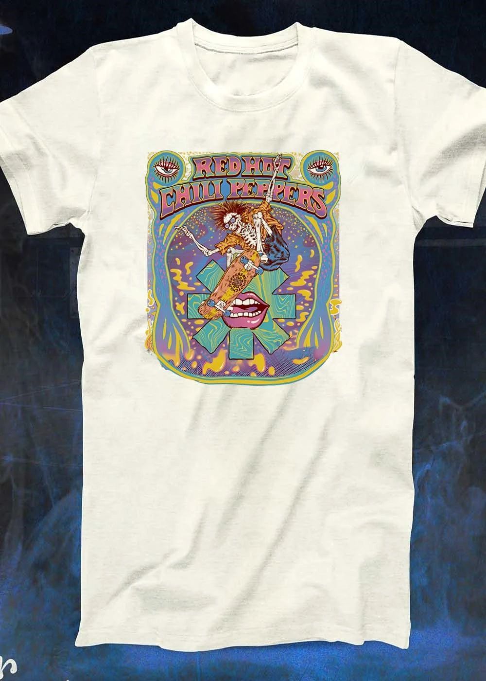 Red Hot Chili Peppers Skateboard Skeleton Psychedelic Asterisk Lips Timeless Funk Rock 2026 Fan Tribute Shirt