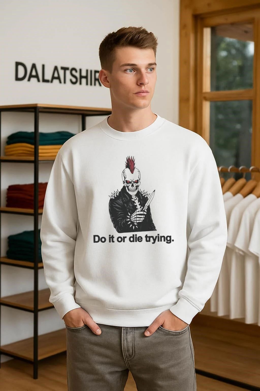 Punk Skull With Mohawk Holding Knife Do It Or Die Trying shirt
