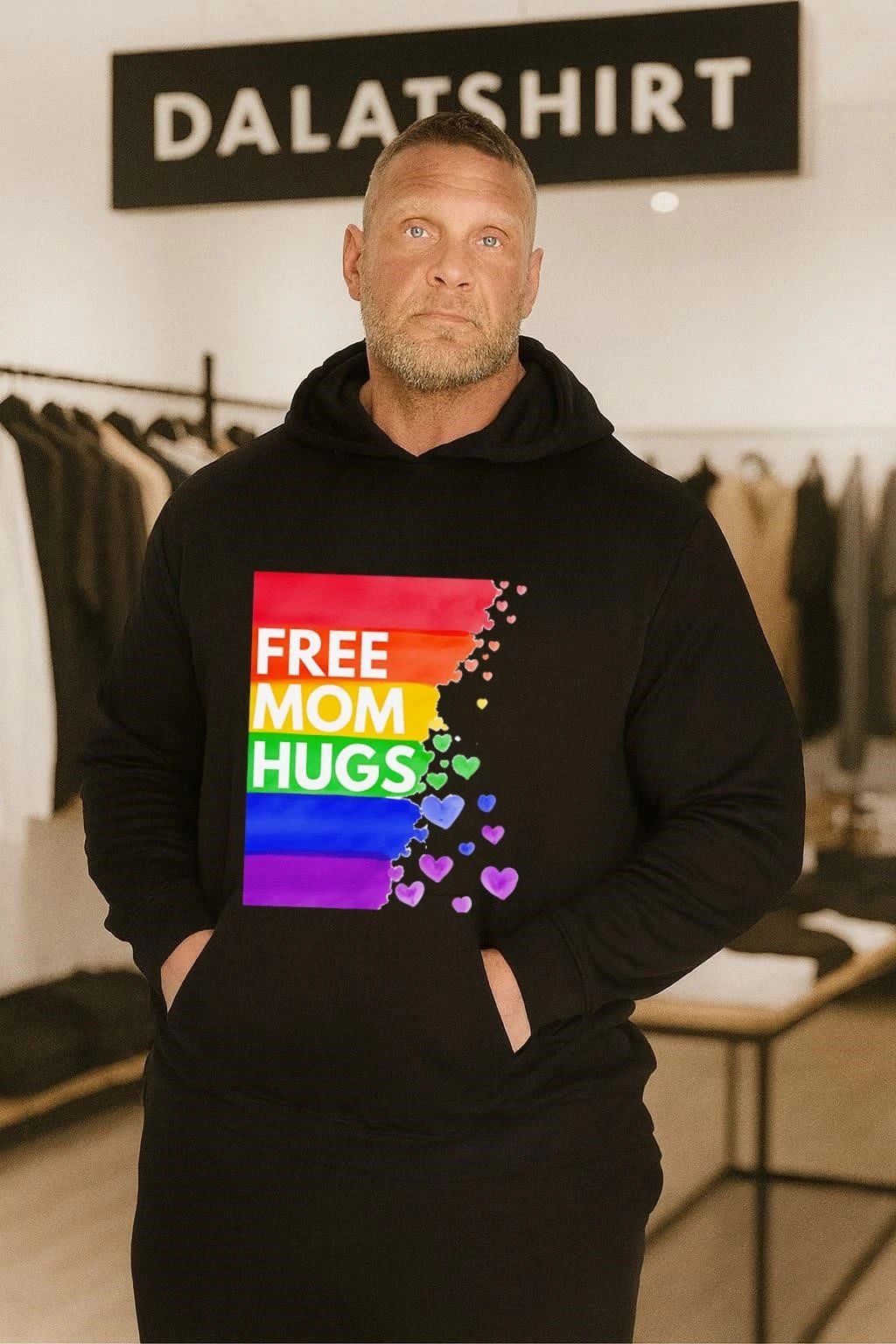 Free Mom Hugs LGBTQ Pride Rainbow Hearts Watercolor Art shirt