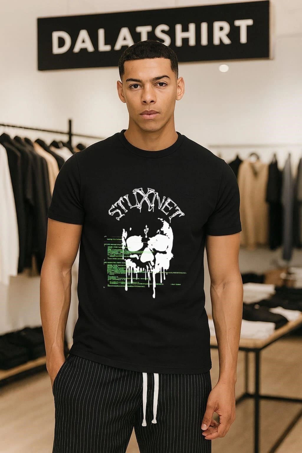 Stuxnet Virus Melting Skull and USB Symbol Programming Code shirt