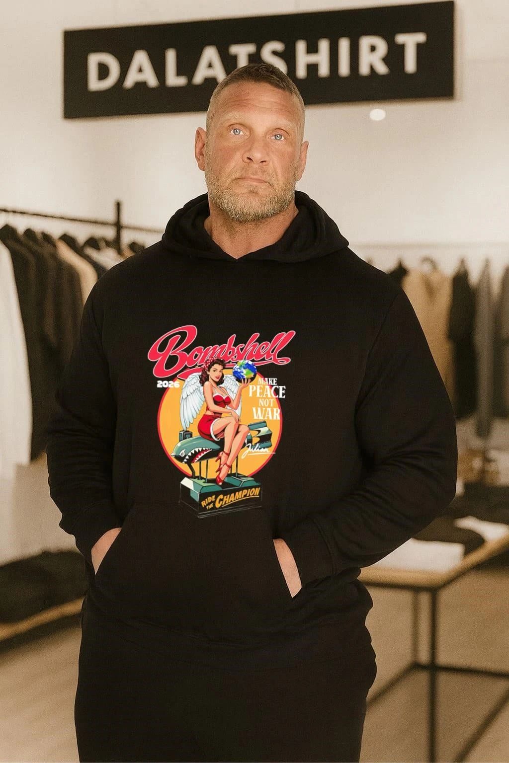 Bombshell 2026 make peace not war ride the champion shirt