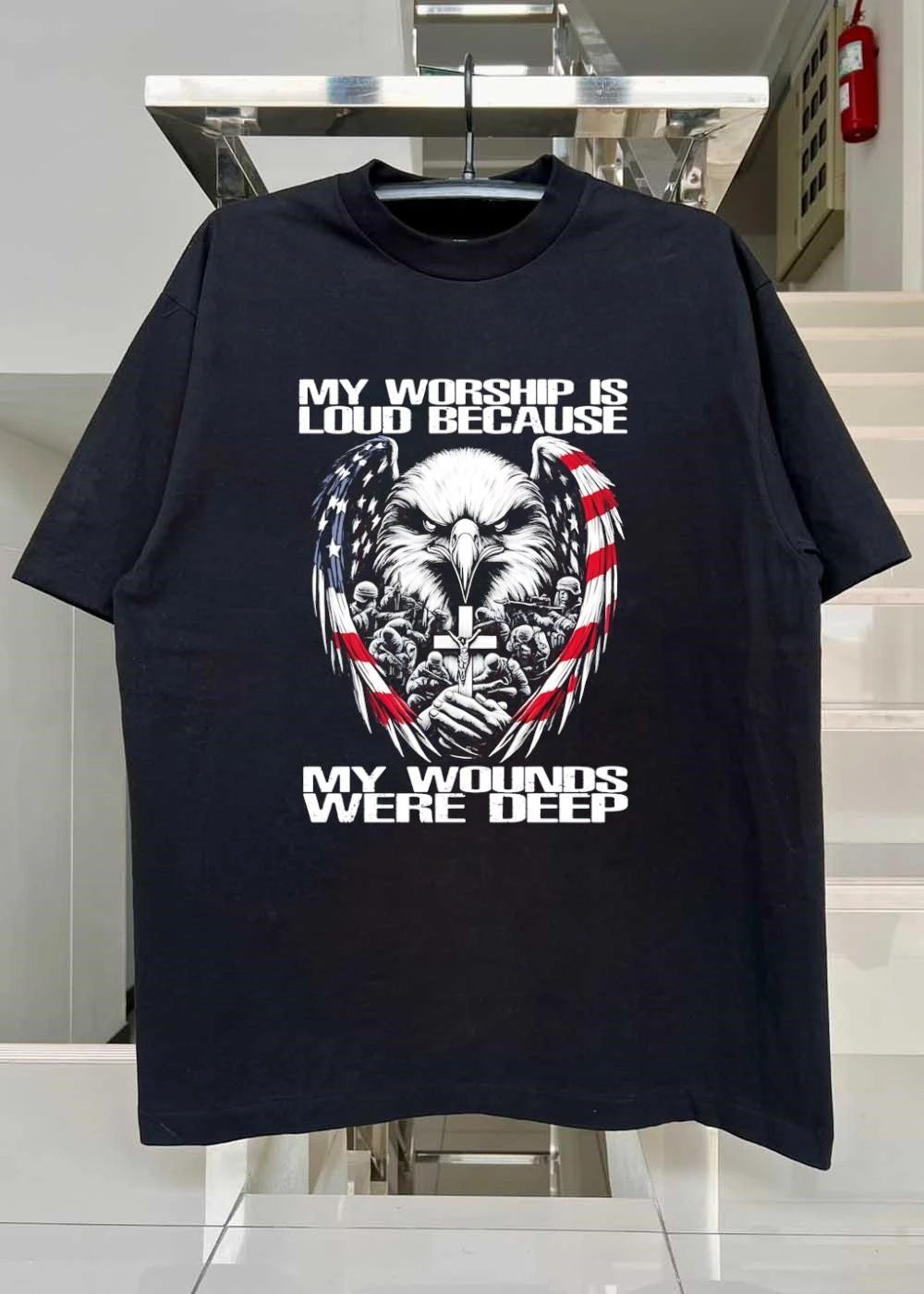My Worship Is Loud Because My Wounds Were Deep American Eagle Soldiers Cross shirt