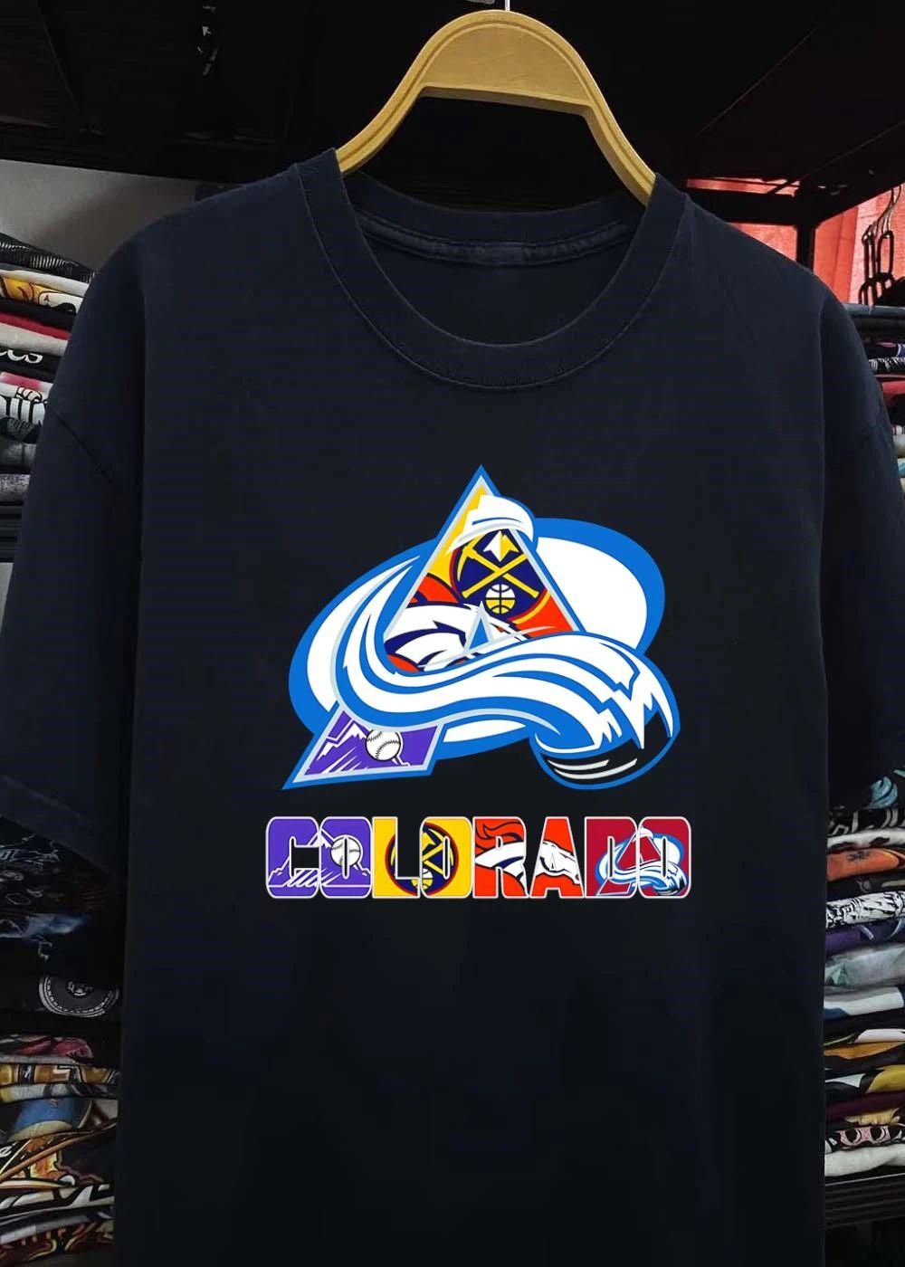 Colorado Avalanche Nuggets Broncos Rockies Logo And Wordmark T-Shirt