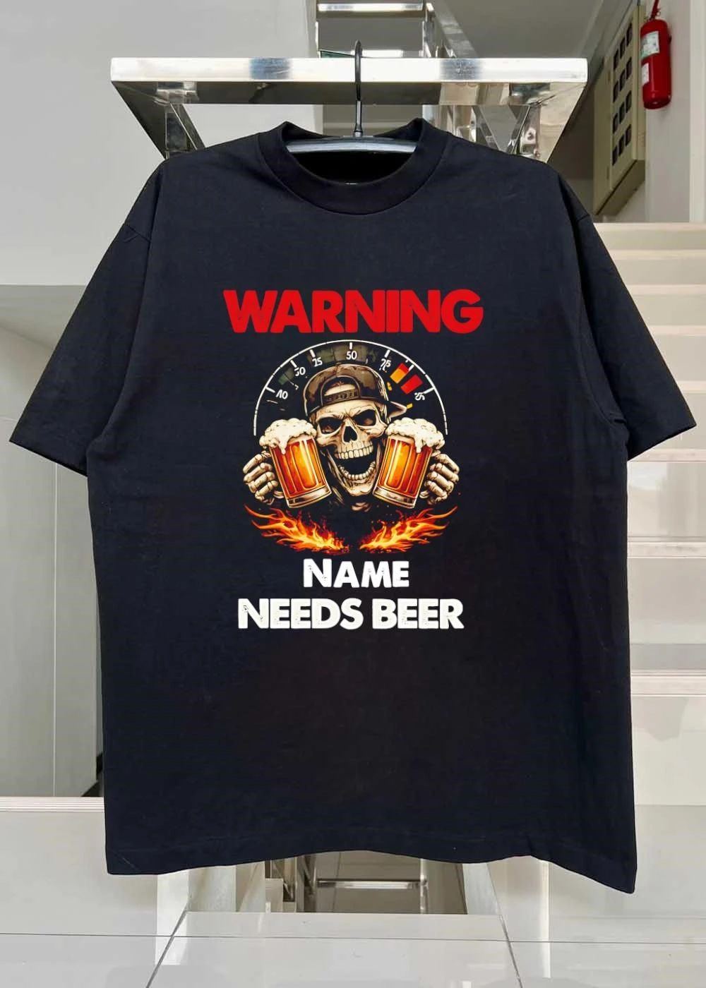 Warning Custom Name Needs Beer Skull Dashboard Flame shirt