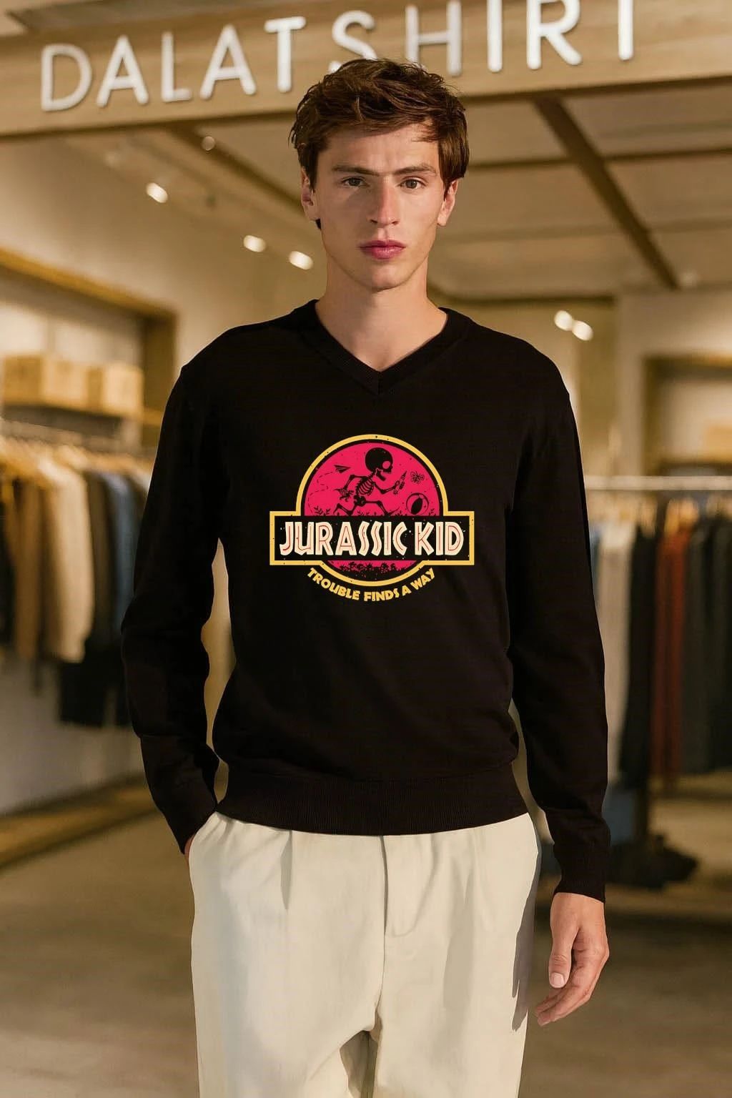 Jurassic Kid Trouble Finds A Way Skeleton Dinosaur shirt
