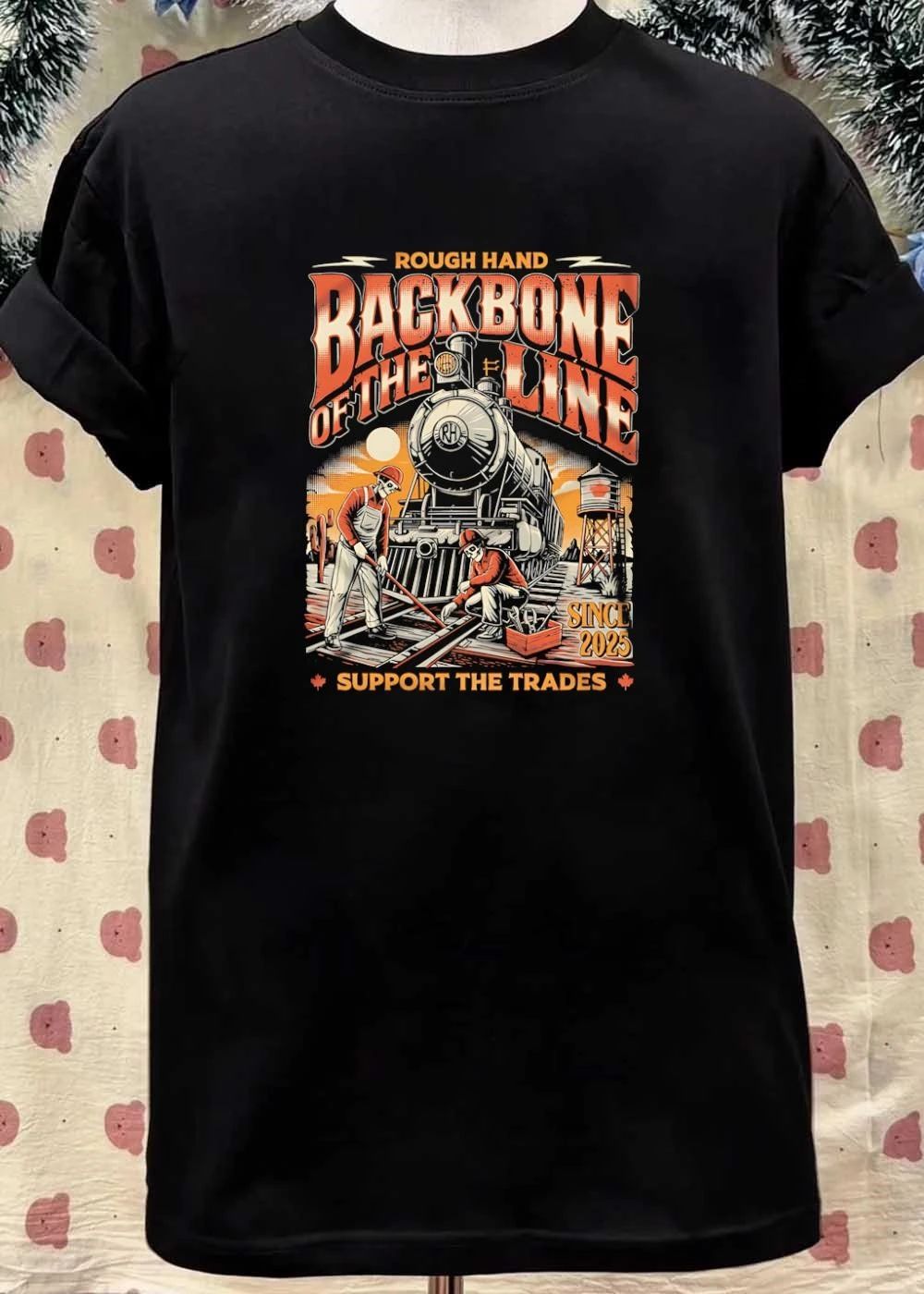 Rough Hand Backbone Of The Line Skeleton Railway Trades T-Shirt