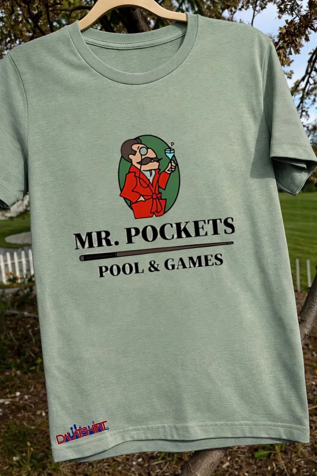 Mr. Pockets Pool And Games Monocle Mustache Man Billiard Cue shirt