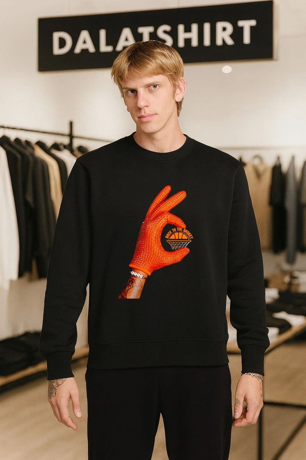 Back To The Basket Orange Rhinestone Glove Basketball shirt