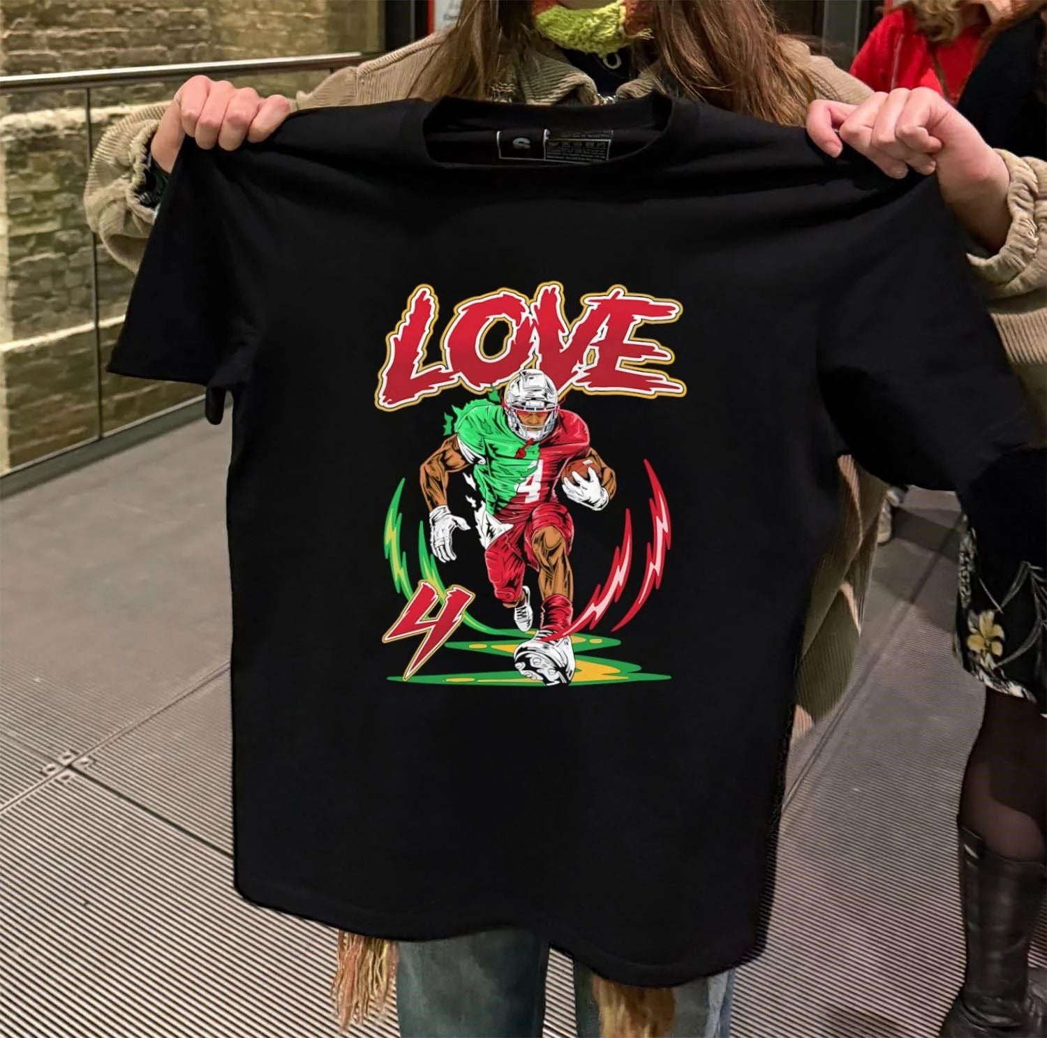Love 4 Football Player Dynamic Action Sports Graphic shirt