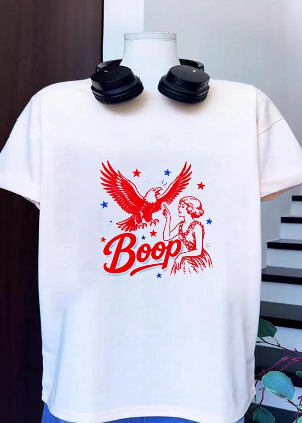 Boop Woman Eagle Retro Stars T-Shirt