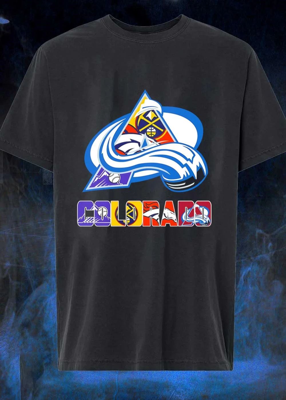 Colorado Avalanche Nuggets Broncos Rockies Logo And Wordmark T-Shirt