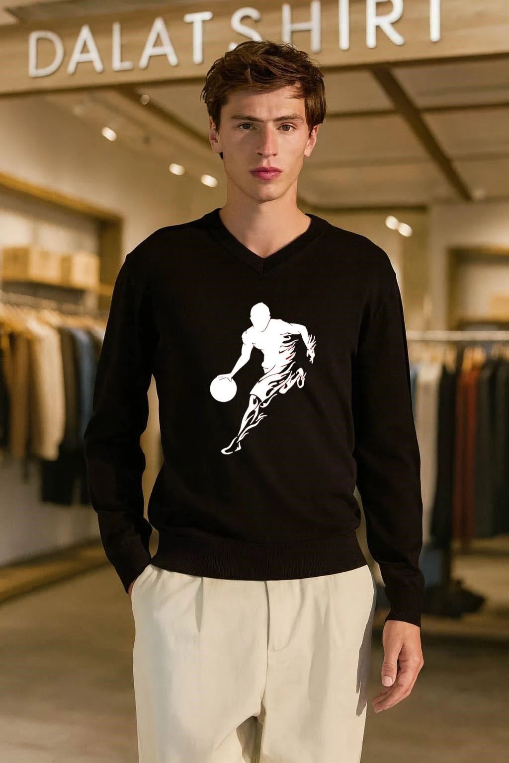 Basketball Player Silhouette White Flame shirt