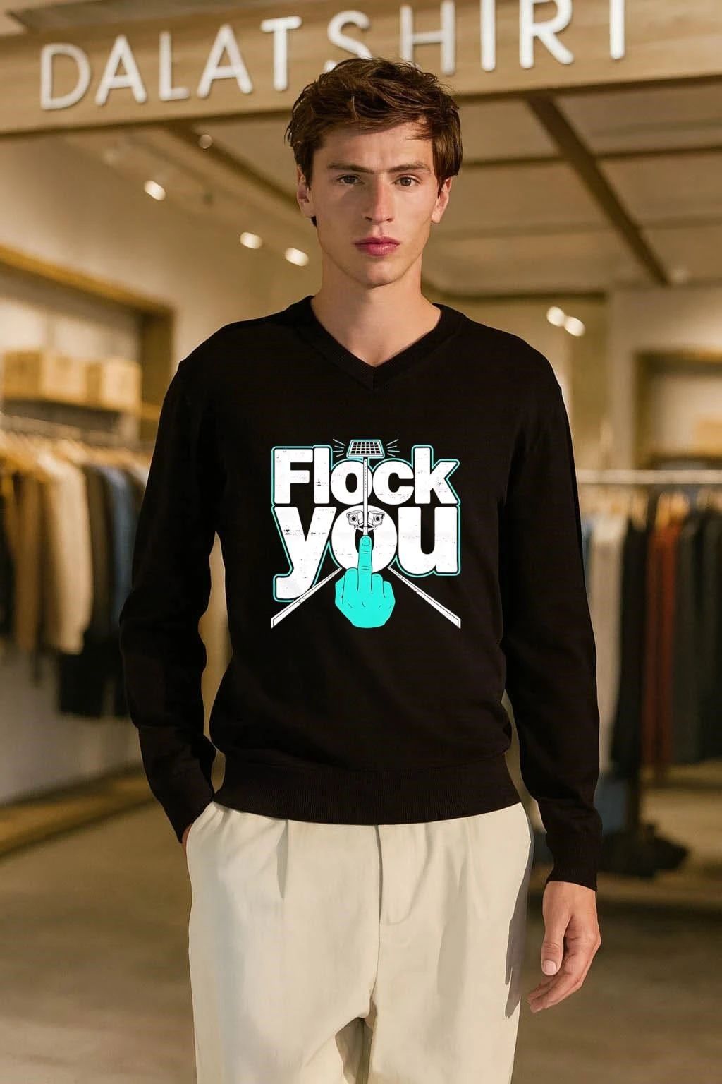 Flock You Solar Power Surveillance Camera Middle Finger shirt