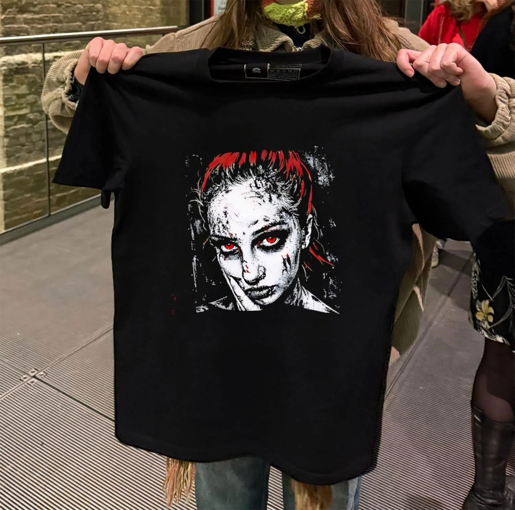 Red Eyed Girl Horror Gothic Portrait Artistic Graphic shirt