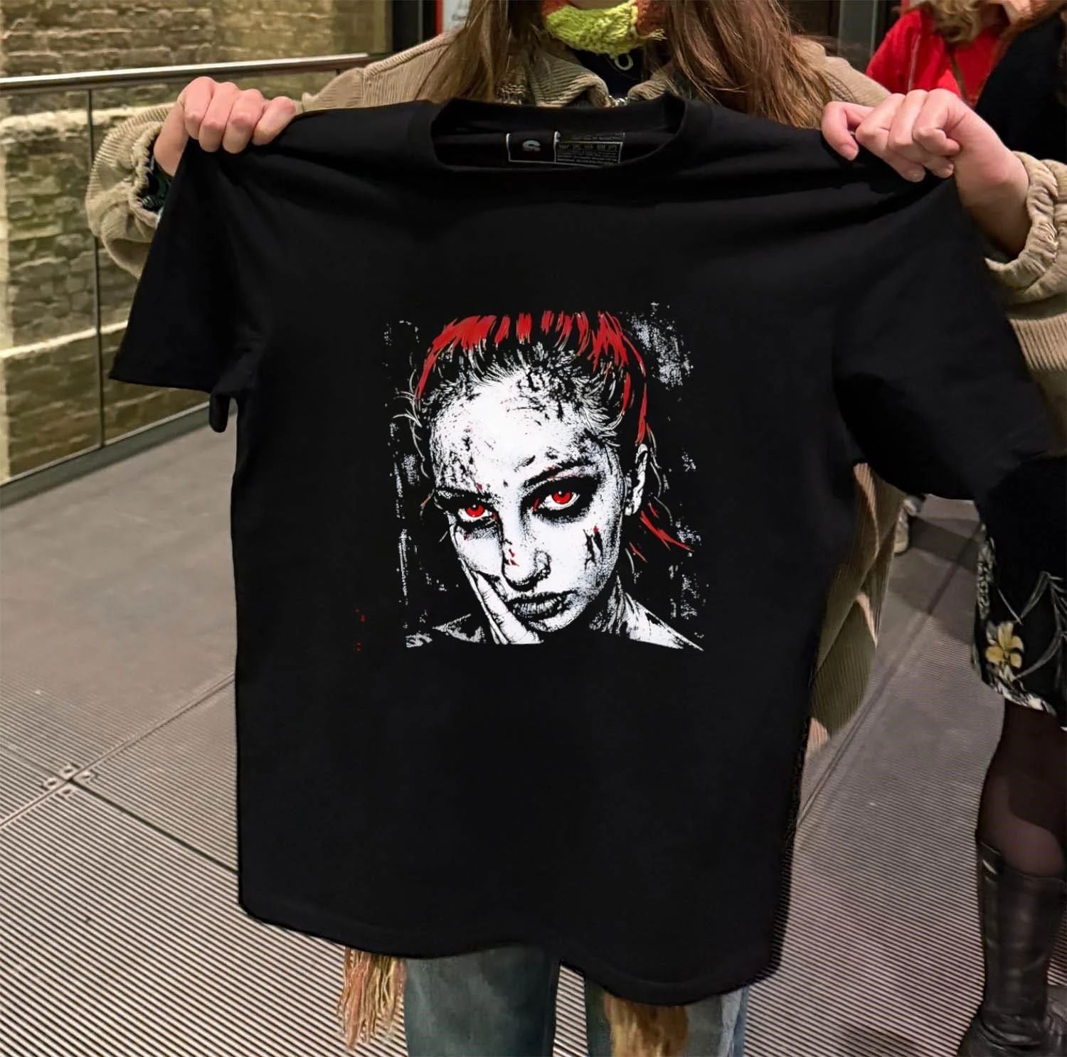 Red Eyed Girl Horror Gothic Portrait Artistic Graphic shirt