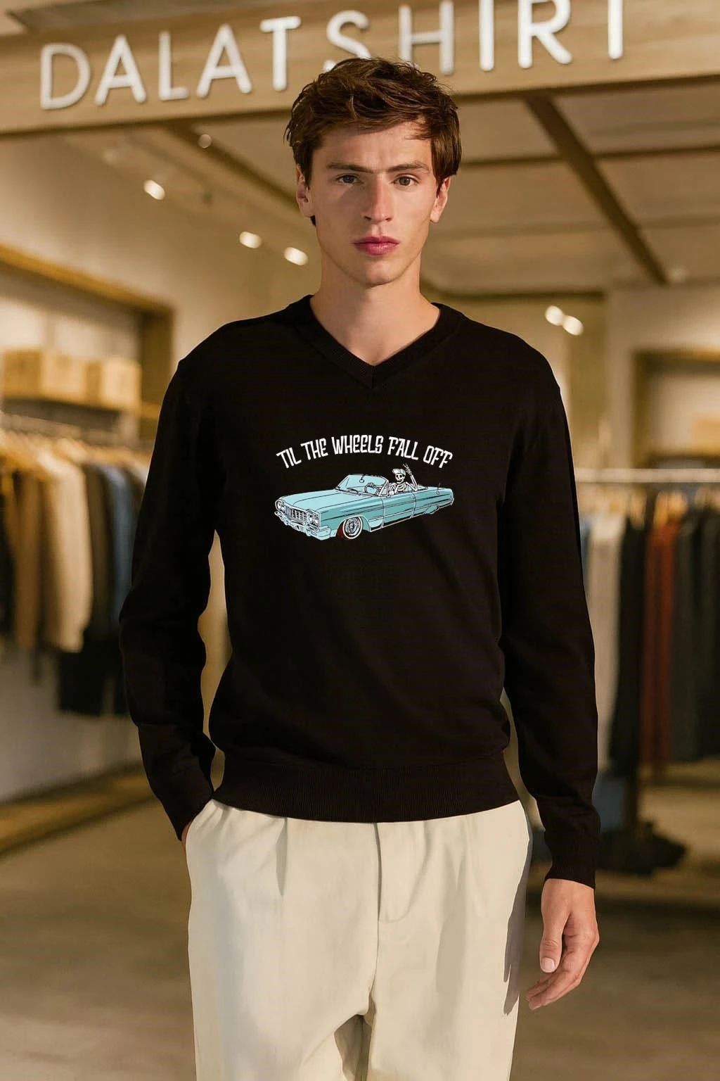 Til The Wheels Fall Off Skeleton Driving Lowrider Classic Car shirt