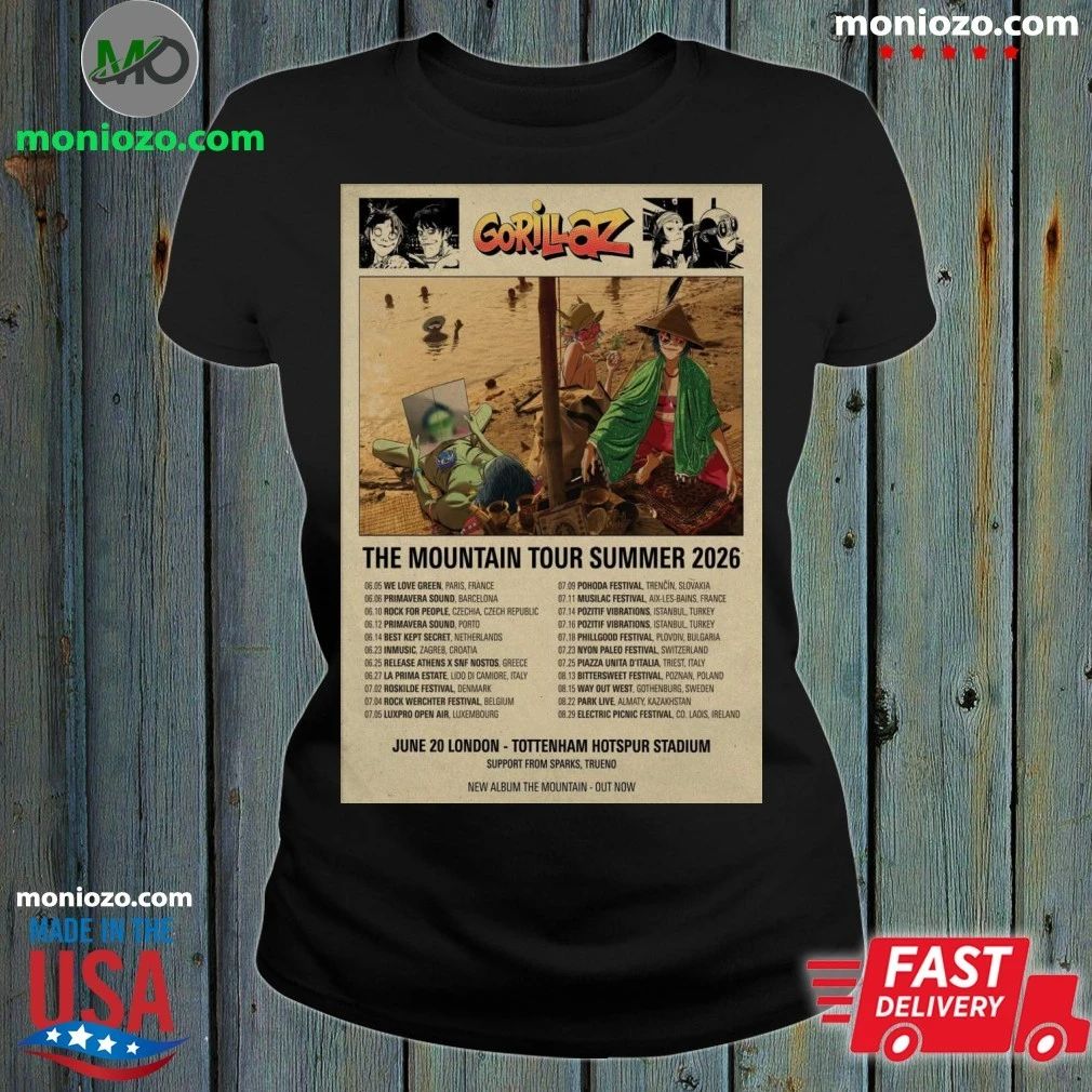 Original Gorillaz The Mountain Tour Summer 2026 Poster T-Shirt