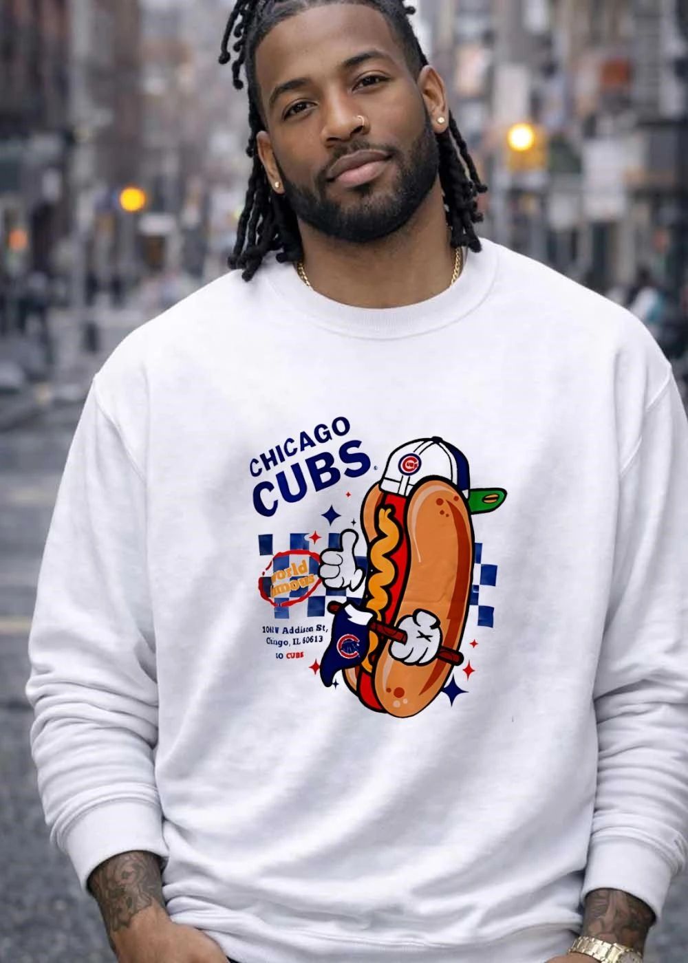 Chicago Cubs World Famous 1060 Addison St Hot Dog shirt