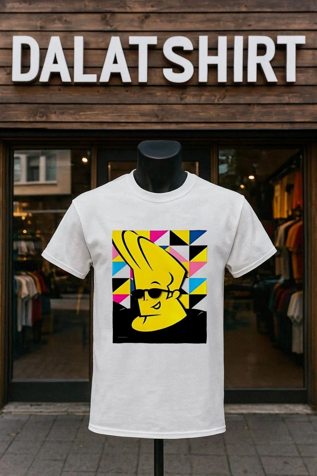 Johnny Bravo Cartoon Character Yellow Pompadour Sunglasses shirt