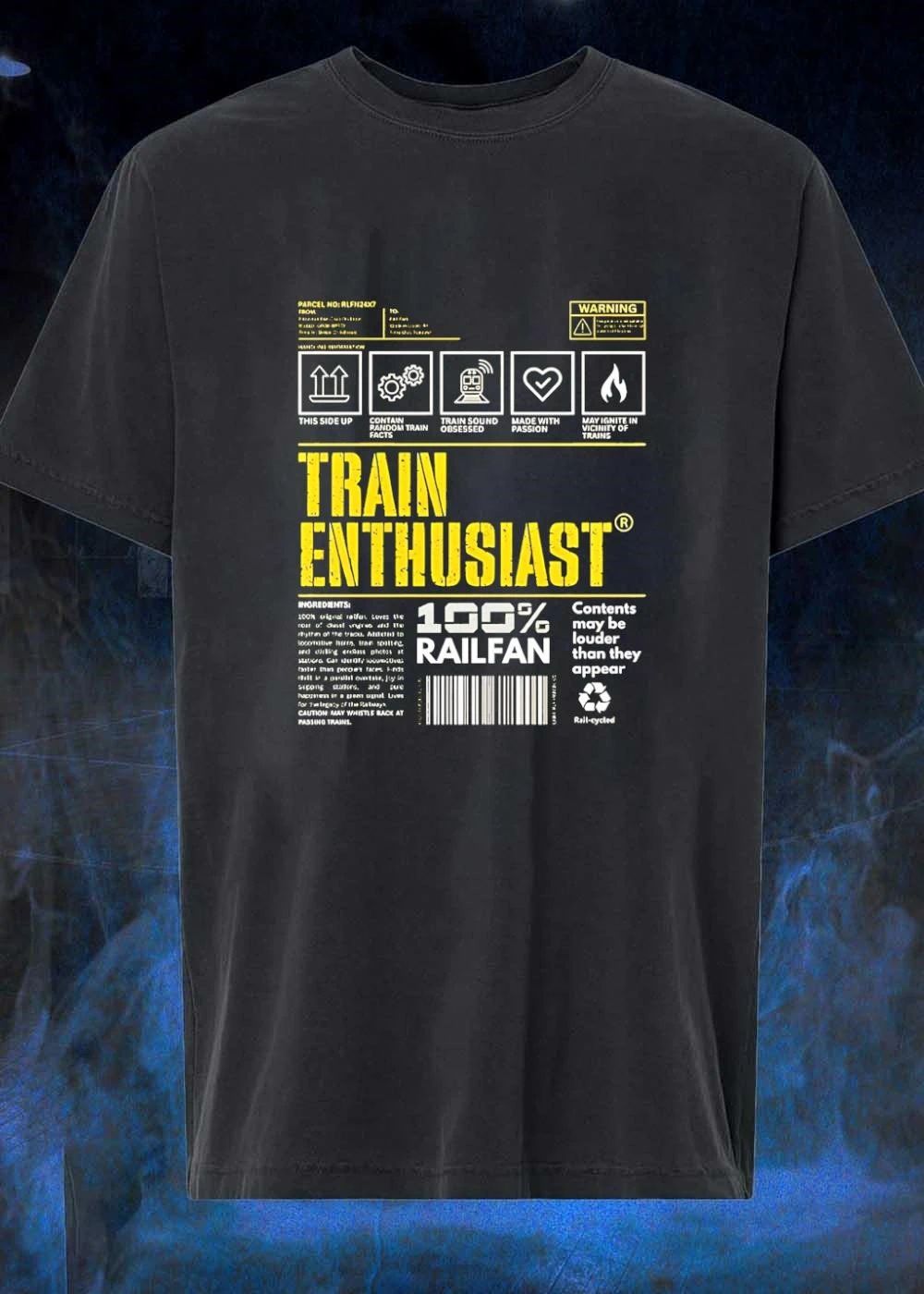 Train Enthusiast 100′ Railfan Shipping Label T-Shirt